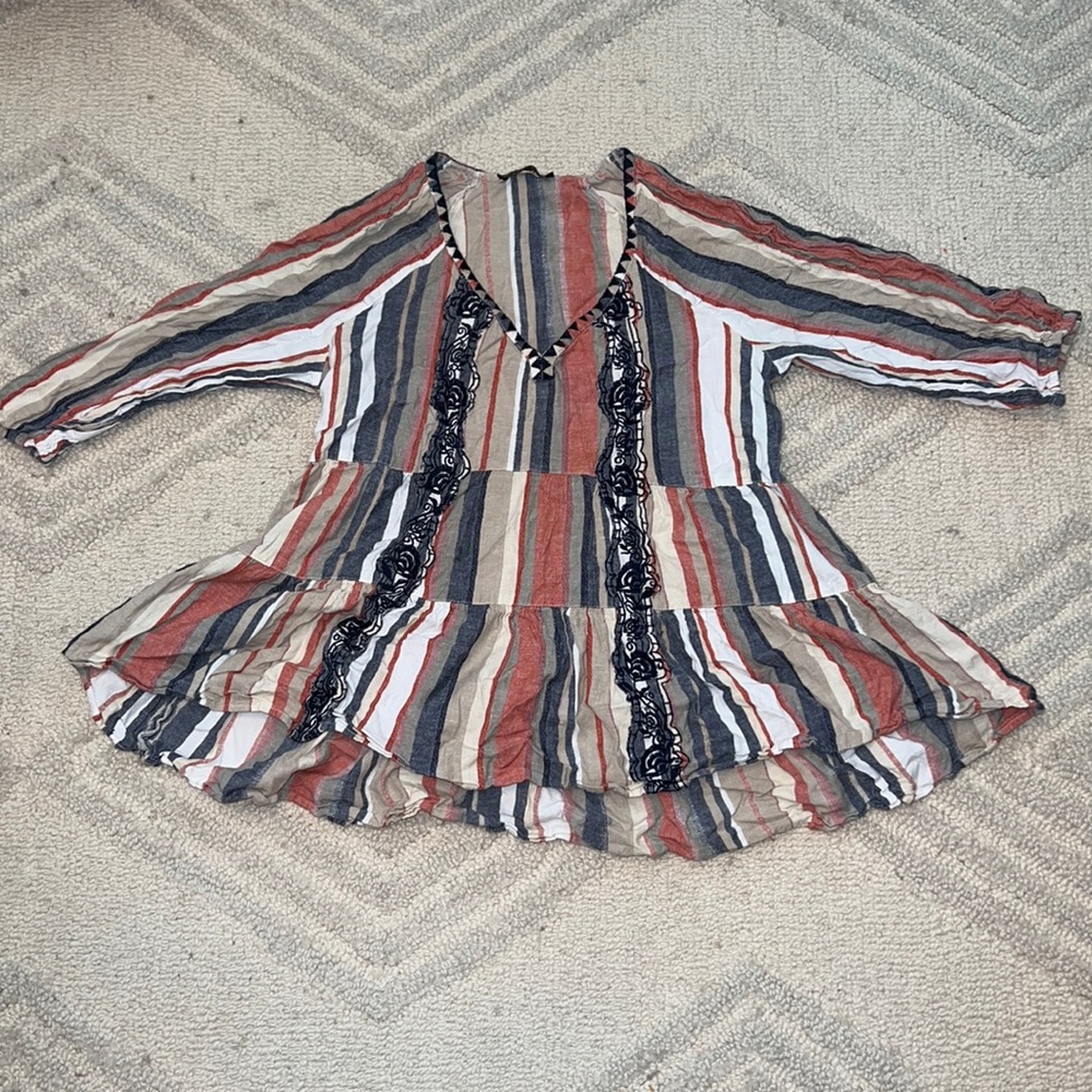 Long Sleeve Cotton Pattern Blouse Top | Medium